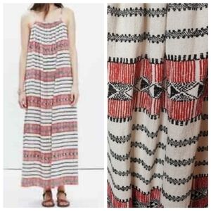 Madewell Red Cream Stripe Spaghetti Strap Maxi Dress. Cotton. Size M